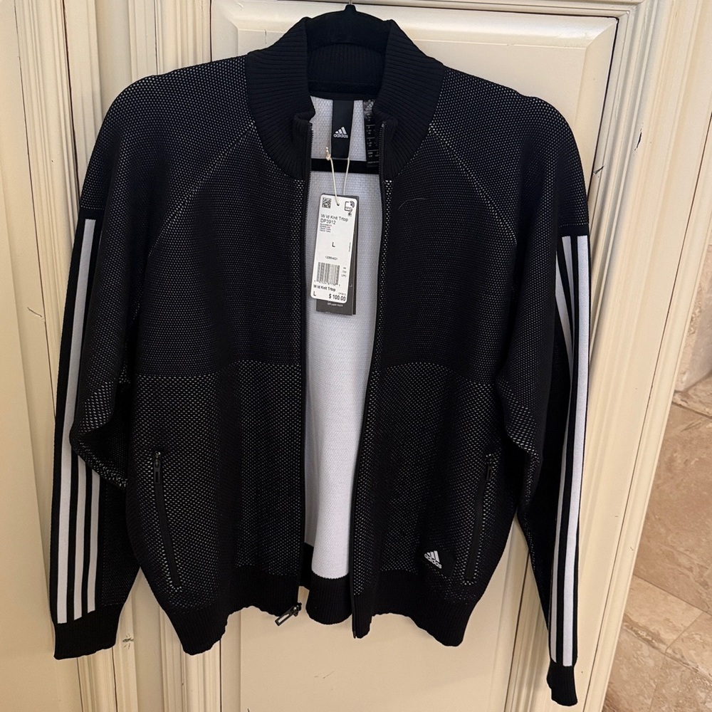 Adidas Black ID Knit Track Varsity Jacket Large Full Zip Long Sleeve NWT